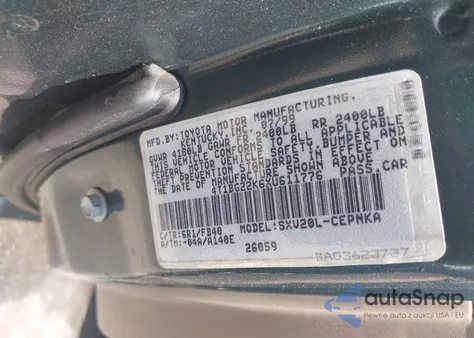 1999 Toyota Camry Le из США, поврежденный, VIN 4T1BG22K6XU611776